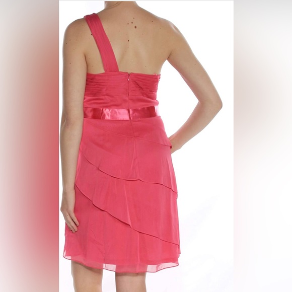 Adrianna Papell Womens Tiered One Shoulder Cocktail Dress French Coral NWT - Picture 2 of 2